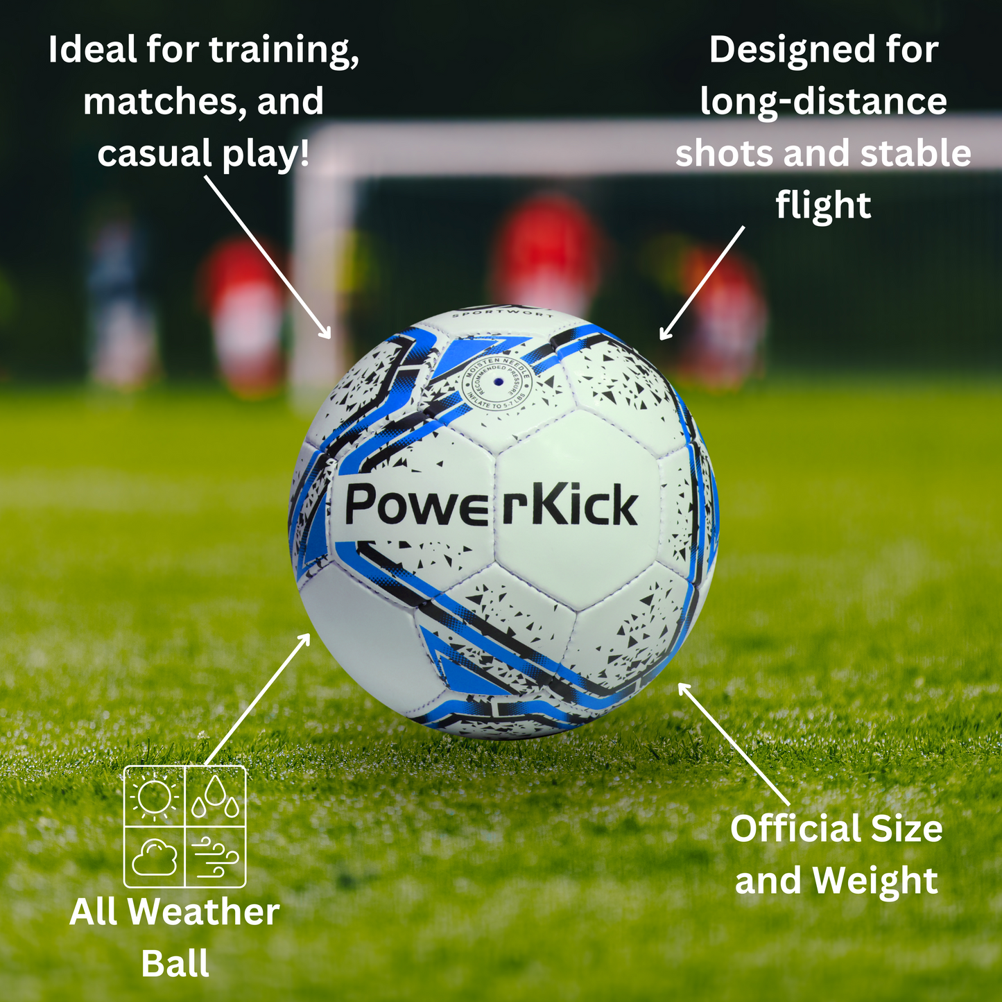 Sportwort PowerKick Football, Size 5 (Blue)