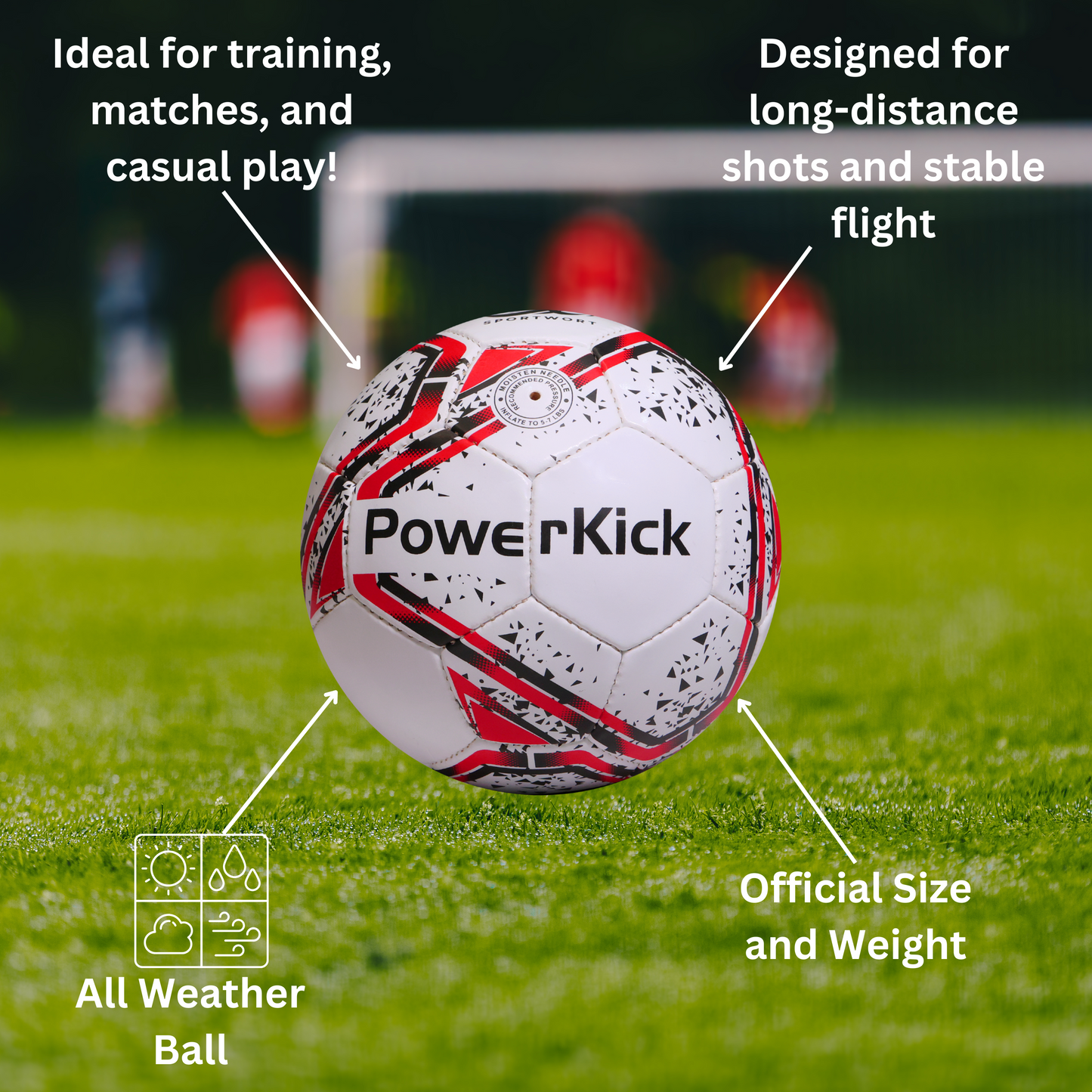 Sportwort PowerKick Football, Size 5 (Red)