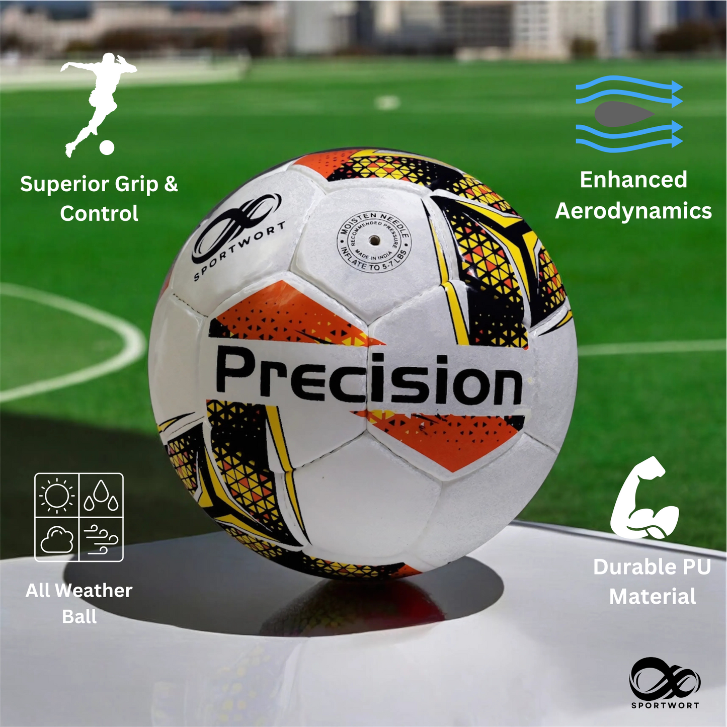 Sportwort Precision Football, Size 5, Orange Black