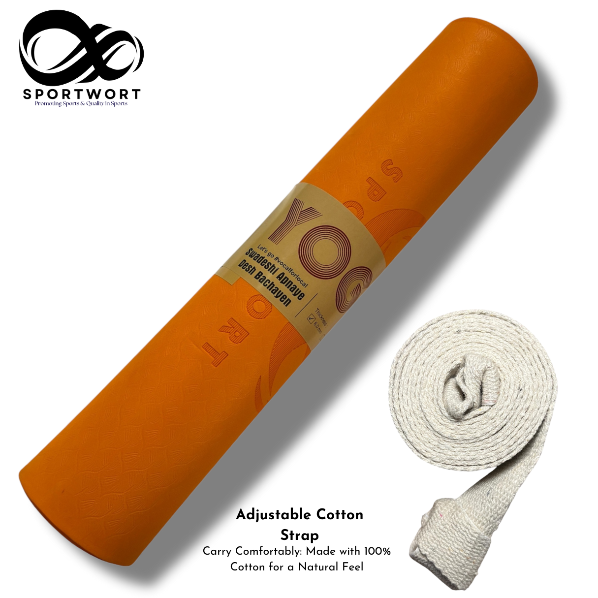 Sportwort Yoga Mat Sweatproof & Non-Slip, 6mm Thick TPE Eco-Friendly Material, For Women & Men (Orange)