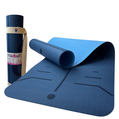 Sportwort 6mm TPE Yoga Mat with Alignment Lines | Dual-Tone Blue Non-Slip, Eco-Friendly, Waterproof Exercise Mat for Yoga, Pilates & Fitness (Copy)