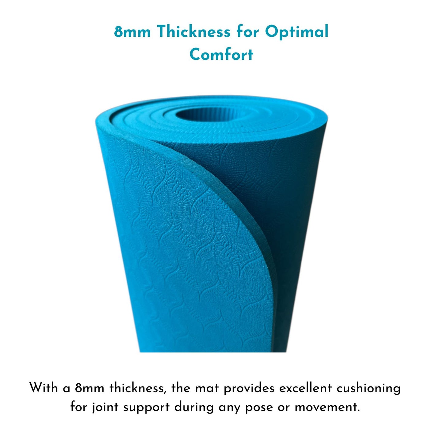 Sportwort 8mm TPE Alignment Yoga Mat | Non-Slip, Extra Thick Cushioning Mat for Yoga & Fitness – Aqua Blue