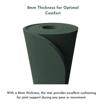 Sportwort 8mm TPE Alignment Yoga Mat | Non-Slip, Extra Thick Cushioning Mat for Yoga & Fitness – Olive Green