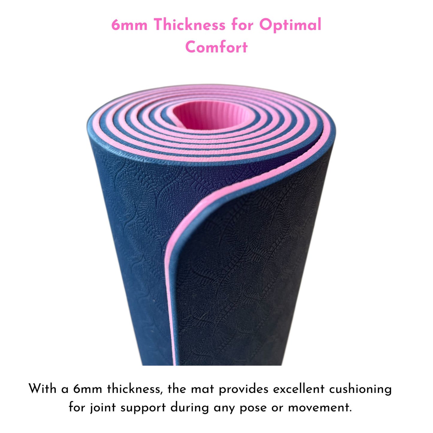 Sportwort 6mm TPE Yoga Mat with Alignment Lines | Dual-Tone Blue-Pink Non-Slip, Eco-Friendly, Waterproof Exercise Mat for Yoga, Pilates & Fitness