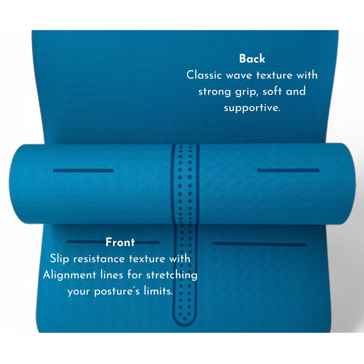 Sportwort 8mm TPE Alignment Yoga Mat | Non-Slip, Extra Thick Cushioning Mat for Yoga & Fitness – Aqua Blue