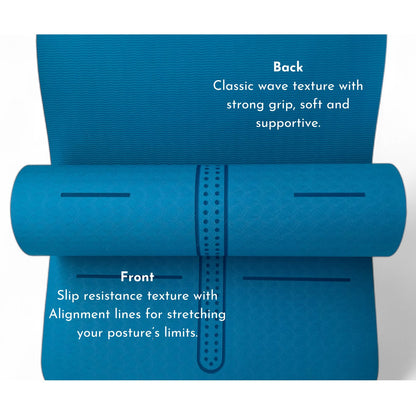 Sportwort 8mm TPE Alignment Yoga Mat | Non-Slip, Extra Thick Cushioning Mat for Yoga & Fitness – Aqua Blue