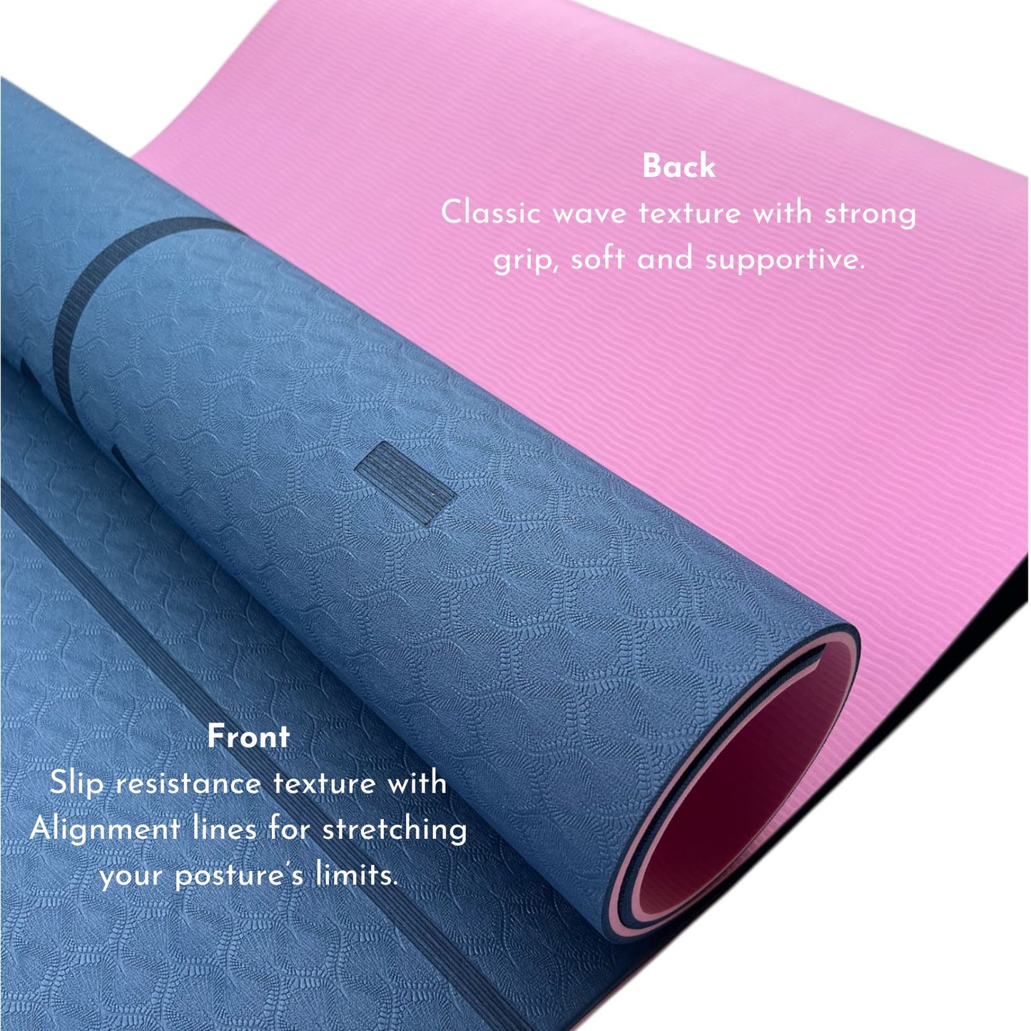 Sportwort 6mm TPE Yoga Mat with Alignment Lines | Dual-Tone Blue-Pink Non-Slip, Eco-Friendly, Waterproof Exercise Mat for Yoga, Pilates & Fitness