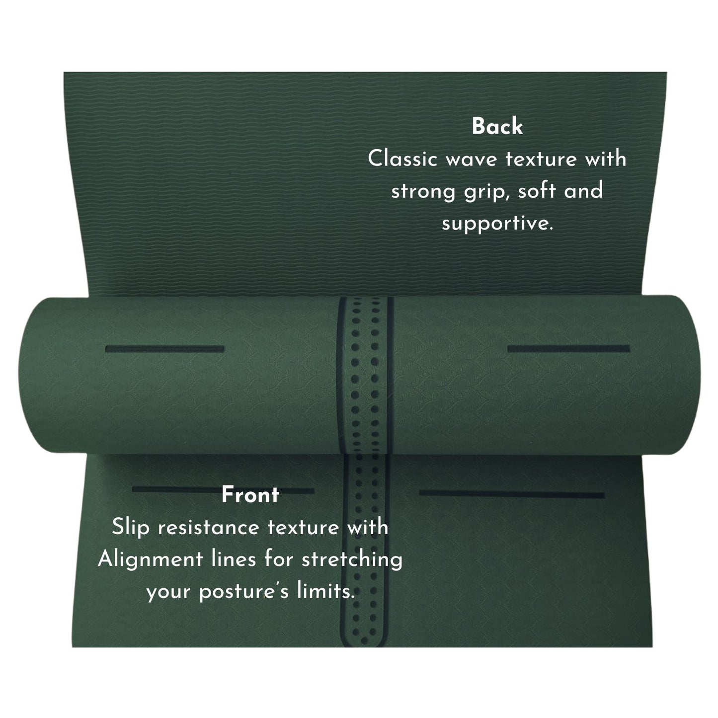 Sportwort 8mm TPE Alignment Yoga Mat | Non-Slip, Extra Thick Cushioning Mat for Yoga & Fitness – Olive Green