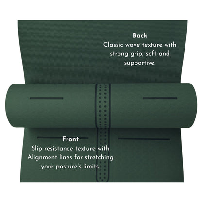 Sportwort 8mm TPE Alignment Yoga Mat | Non-Slip, Extra Thick Cushioning Mat for Yoga & Fitness – Olive Green