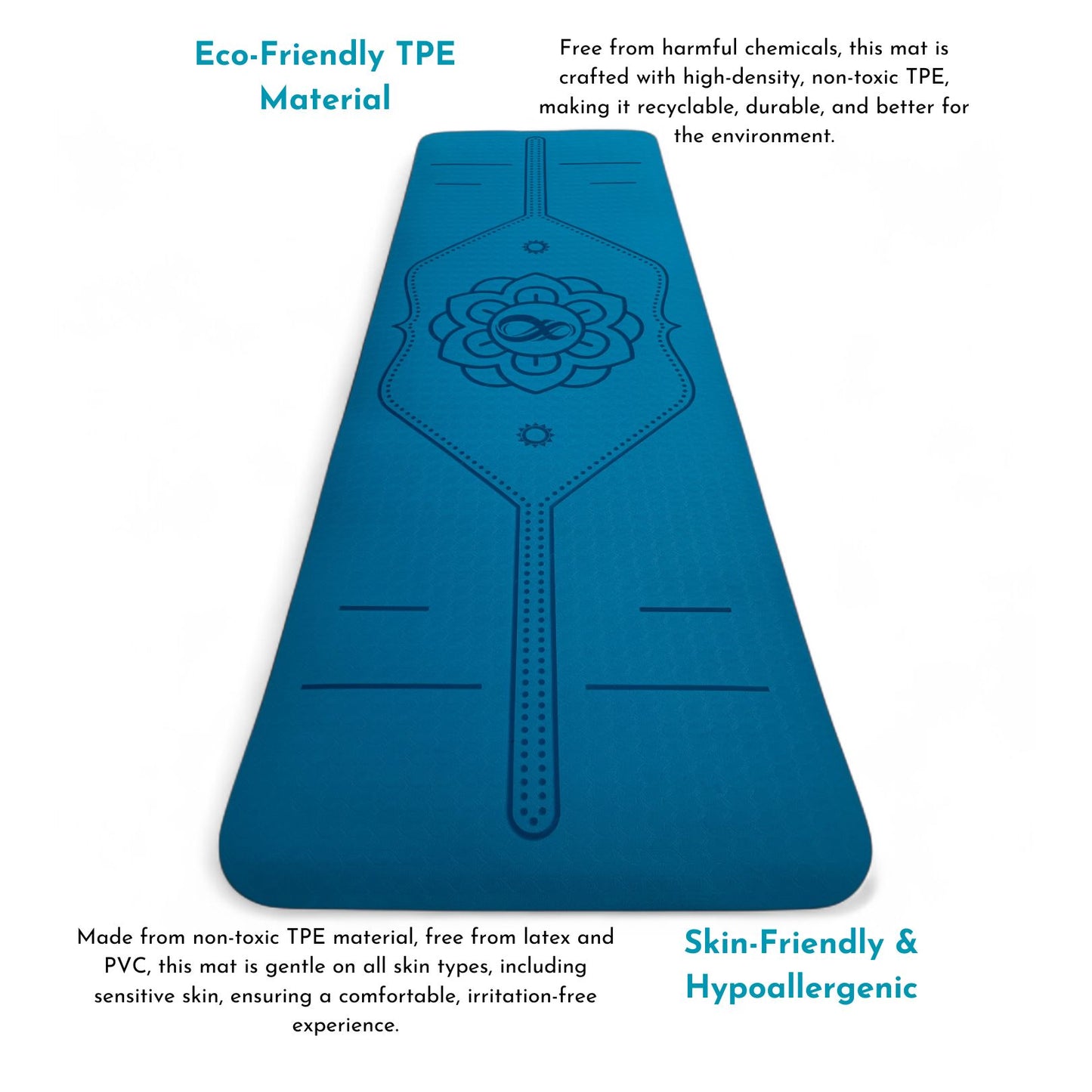 Sportwort 8mm TPE Alignment Yoga Mat | Non-Slip, Extra Thick Cushioning Mat for Yoga & Fitness – Aqua Blue