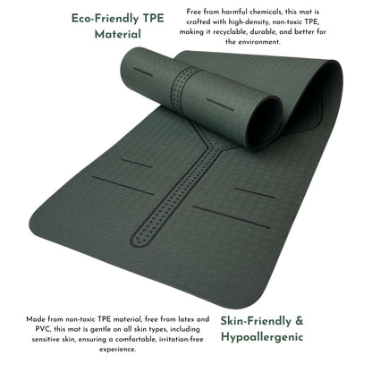 Sportwort 8mm TPE Alignment Yoga Mat | Non-Slip, Extra Thick Cushioning Mat for Yoga & Fitness – Olive Green