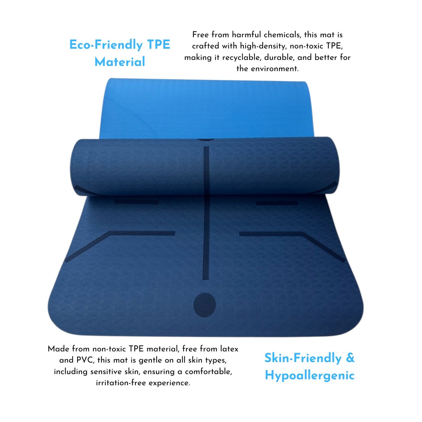 Sportwort 6mm TPE Yoga Mat with Alignment Lines | Dual-Tone Blue Non-Slip, Eco-Friendly, Waterproof Exercise Mat for Yoga, Pilates & Fitness (Copy)