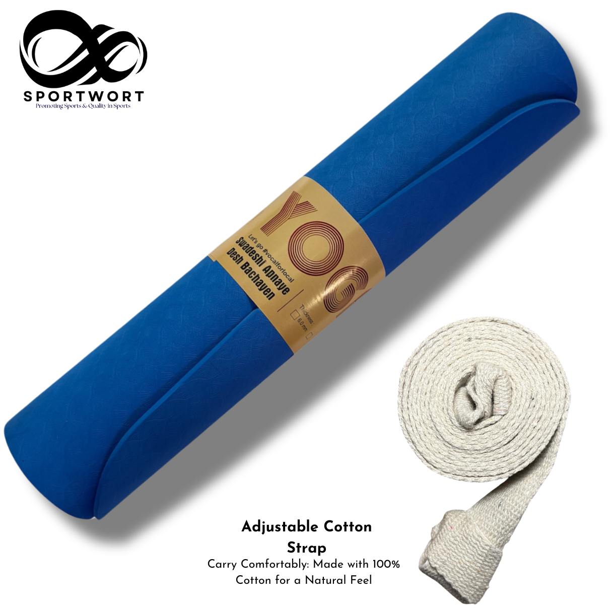 Sportwort Yoga Mat Sweatproof & Non-Slip, 6mm Thick TPE Eco-Friendly Material, For Women & Men (Blue)