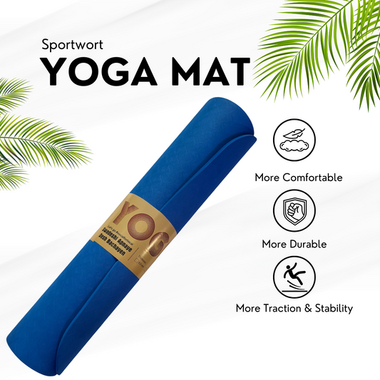 Sportwort Yoga Mat Sweatproof & Non-Slip, 6mm Thick TPE Eco-Friendly Material, For Women & Men (Blue)