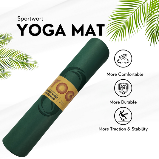 Sportwort Yoga Mat Sweatproof & Non-Slip, 6mm Thick TPE Eco-Friendly Material, For Women & Men (Army Green)
